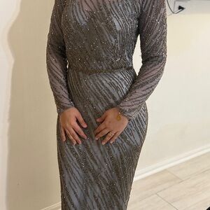 Elegant Gray Beaded Dress